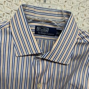 Polo Ralph Lauren Dress Shirt Mens 16.5 32/33  White Blue Striped 💯 Cotton